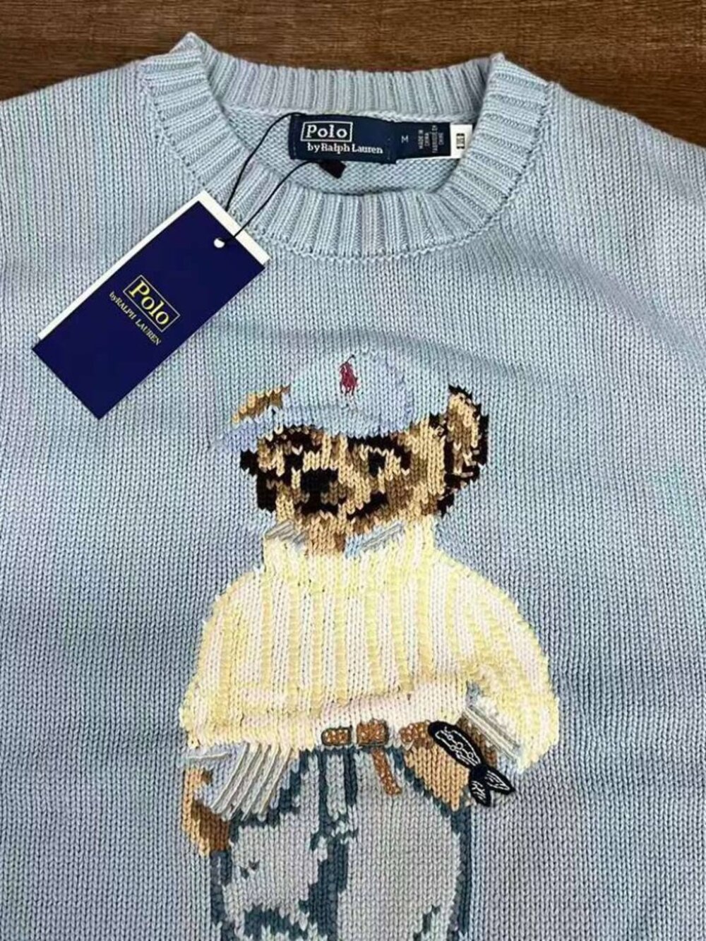 Polo Ralph Lauren Light Blue Polo Bear Crewneck Sweater Size M - Picture 4 of 8